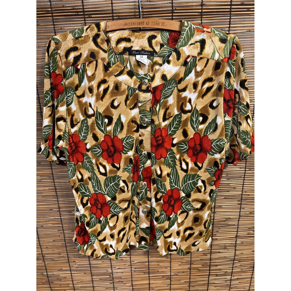 Lana Fashion M Short Sleeve Top Leopard Floral Print Polyester